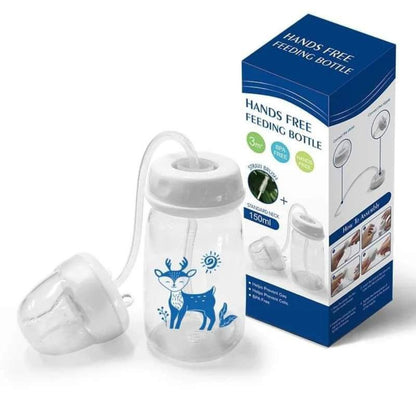 Baby Hands-Free Feeder Bottle 150ml | BPA-Free Anti-Colic Self Feeding Baby Bottle with Straw Brush